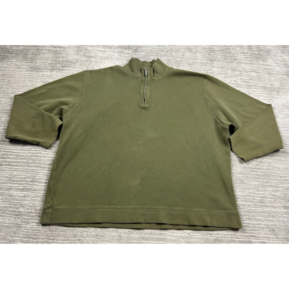 Eddie Bauer Pullover Mens XXL Green Quarter Zip Cotton Mock Neck Solid Ribbed